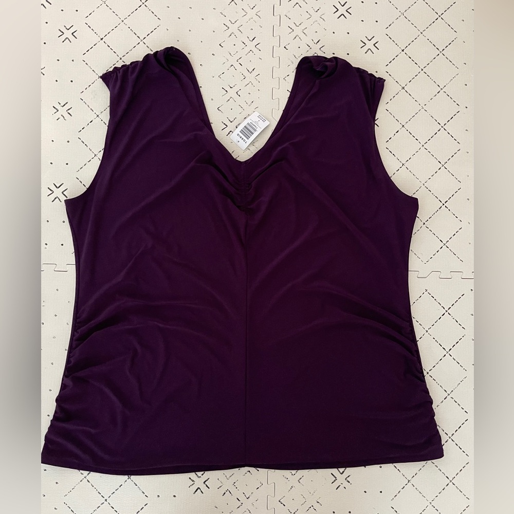 NWT TORRID Sleeveless Ruched V-neck Stretchy Blouse in Eggplant Purple WOMEN'S 6